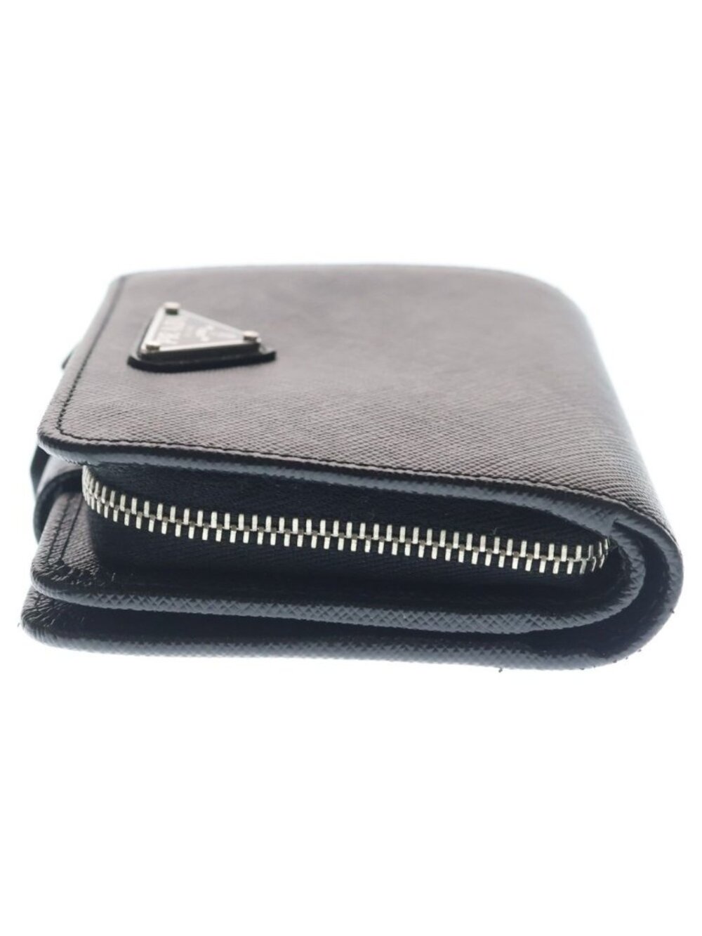 Prada Compact Wallet Bifold Coin Case Black Leather Nylon Silver - Picture 3 of 6